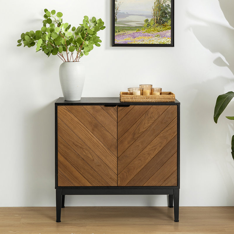 Paschall 30.7" Tall 2-Door Accent Cabinet, Black/Walnut