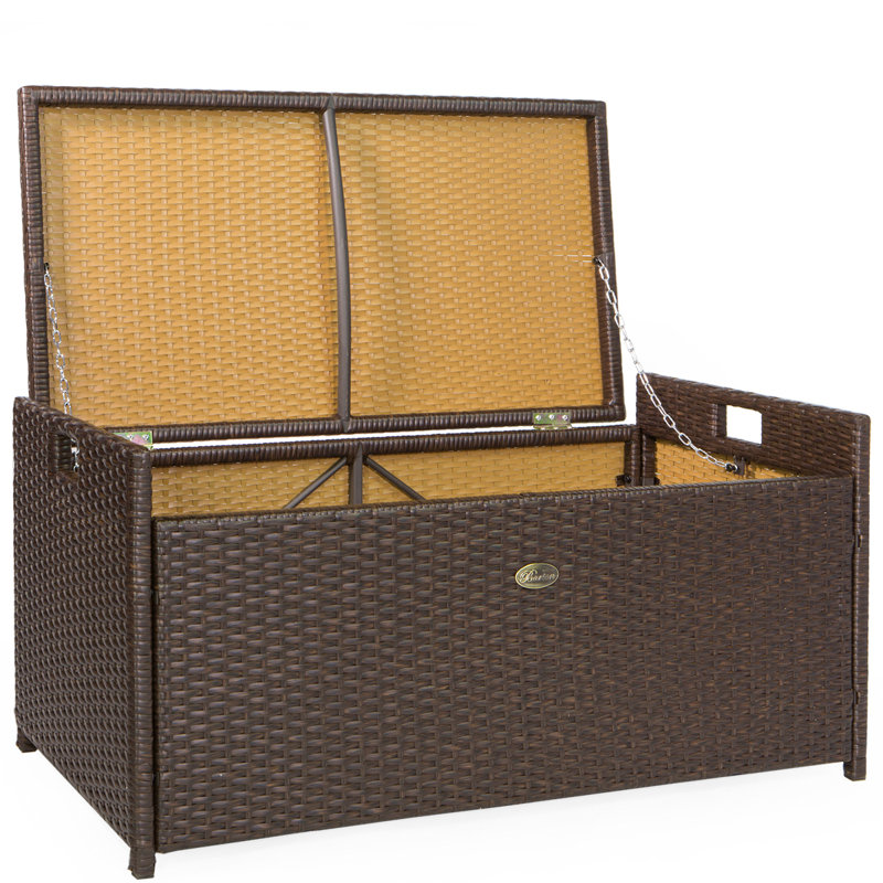 Brown Wicker 60 Gallon Outdoor Deck Box with Cushion