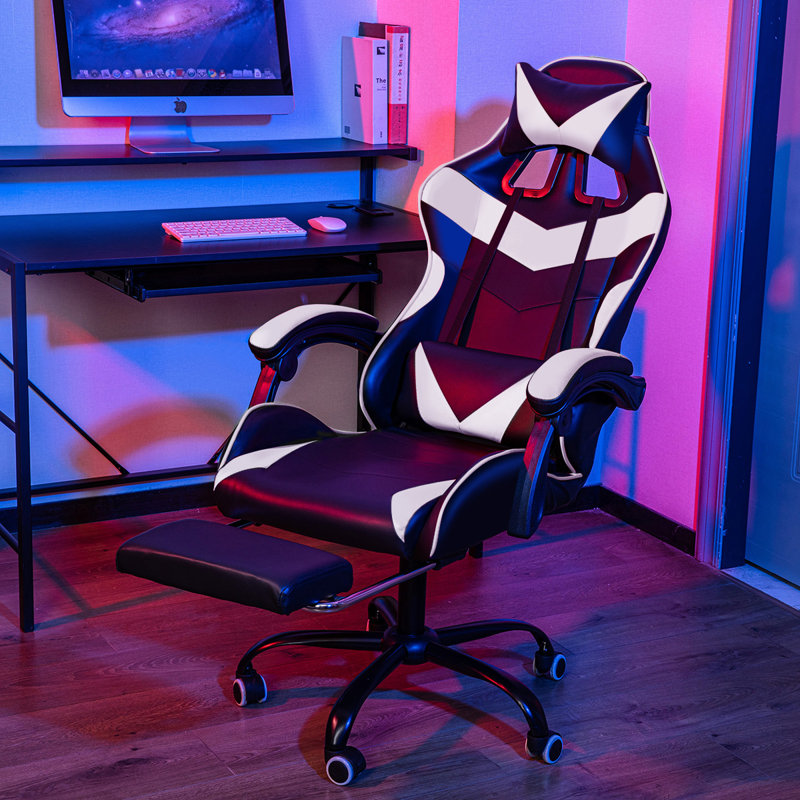 Fauteuil PC et de course avec repose-pieds, Blanc