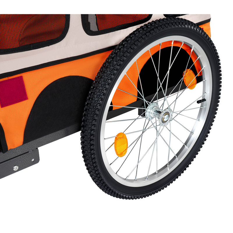 Grande remorque à vélo pliante pour chiens - roues de 20 x 2 1/8 po, structure en acier robuste, conception spacieuse, vélo tout-terrain, jogging et camping, orange