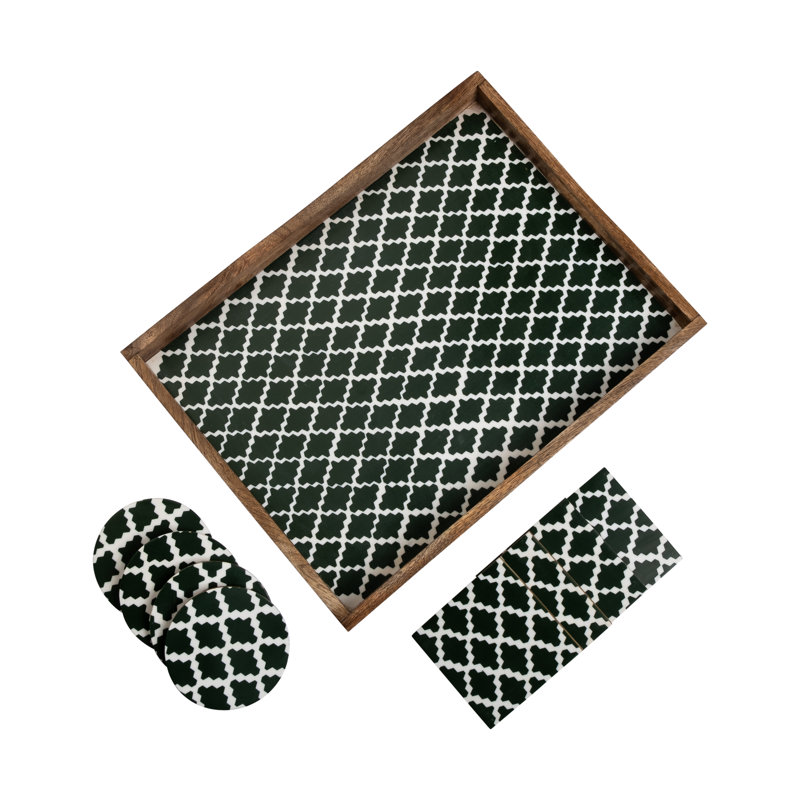 Aiesha Solid Wood Tray, White/Green