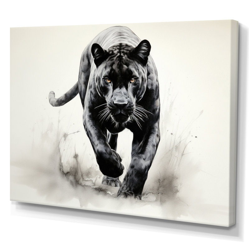 Grey White Panther Silent Stalker Ink - Animals Canvas Wall Art, H 24 po x l 32 po, Toile tendue