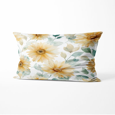 Floral Decorative Throw Pillow - Country Farmhouse Soft Sunflower Glow Printed Cushion