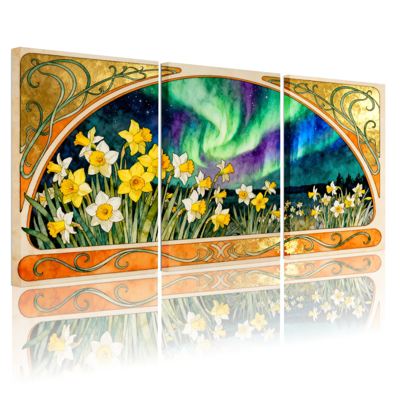 Northern Lights and Daffodils, ensemble de 3 reproductions d'art sur toile, H 18 po x l 36 po