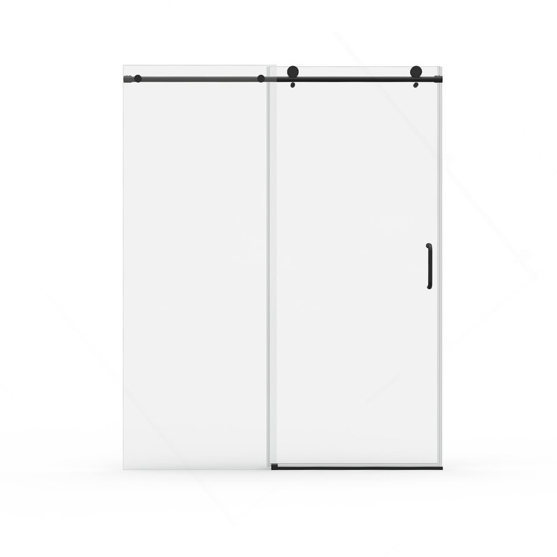 Porte de douche coulissante simple, porte coulissante sans cadre pour salle de bain, Noir mat