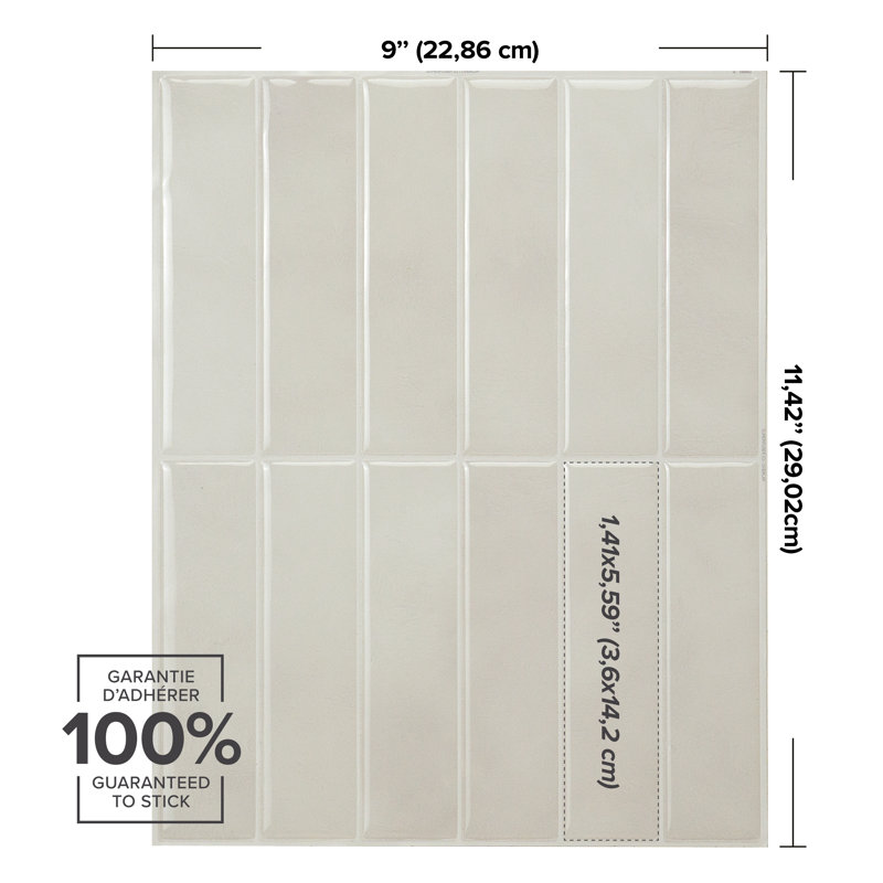 Carreau de dosseret en gel Peel and Stick 12 po x 9 po, Blanc-gris