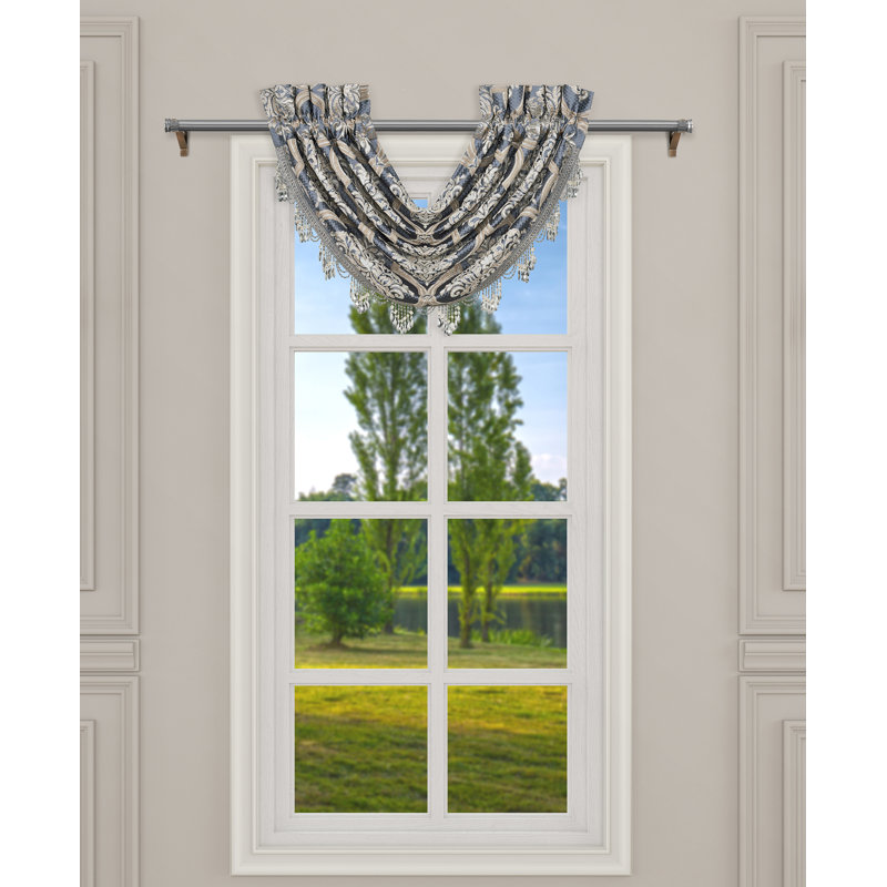 Powder Blue and Gold Jacquard Waterfall Valance with Crystal Tassels
