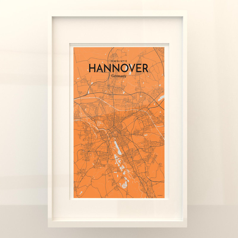 Hannover City Map in Orange 1 Piece Wall Art, 17cm H x 11cm W x 0.05cm D