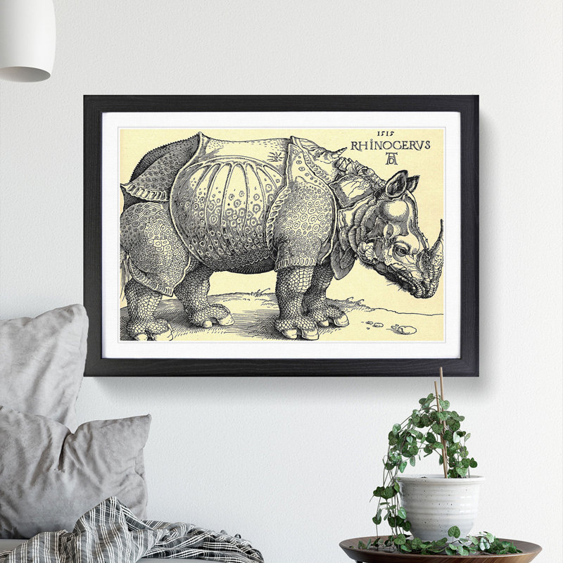 Rhinoceros by Albrecht Durer - Picture Frame Painting, 36cm H x 48cm W x 2cm D, Black Framed