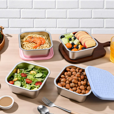 Stainless Steel Sandwich Containers with Leakproof Silicone Lids, 32 oz Reusable Metal Lunch Boxes