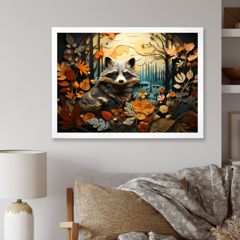 Curious Raccoon Collage I, H 34 po x l 44 po x P 1,5 po, Cadre photo blanc