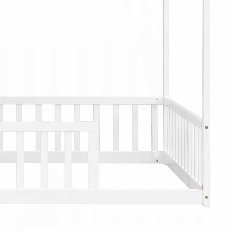 Lit double sur pied avec structure de toit, White