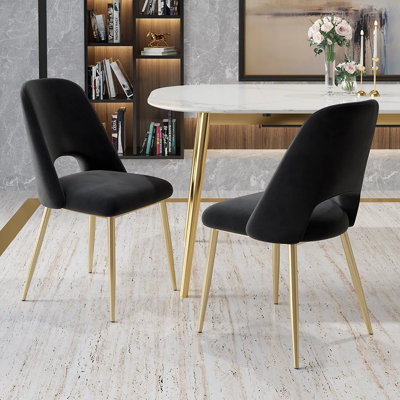 Modern Black Upholstered Dining Chair (Set Of 2) With Hollow Back & Gold Legs -  Everly Quinn, B531A1BE7CF24020AE10545527AD52CD