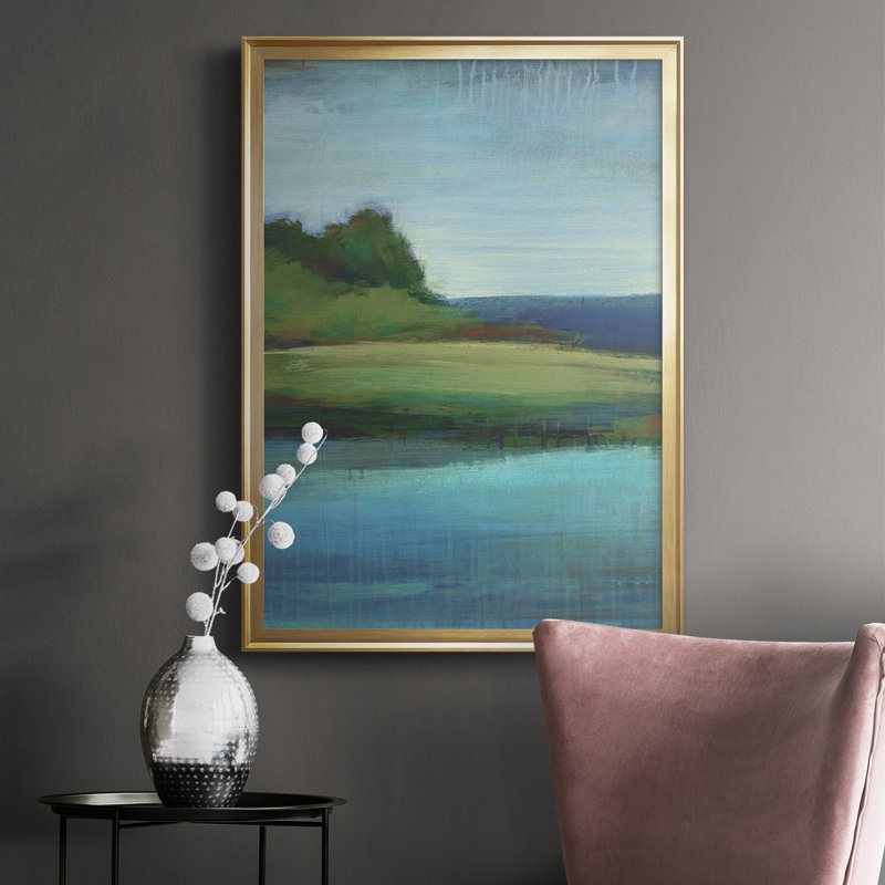 «Silent Lakeside I», reproduction encadrée de qualité supérieure - prête à être accrochée, Encadrement doré