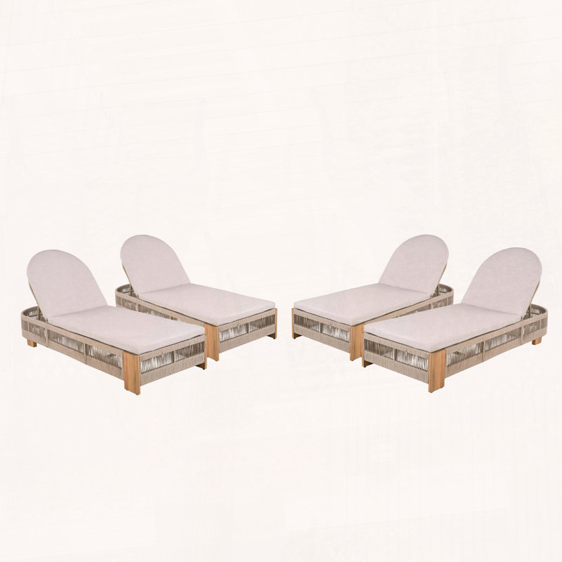 Chaise longue d'extérieur en bois d'acacia avec détails en corde, dossier réglable et coussin imperméable, Teck