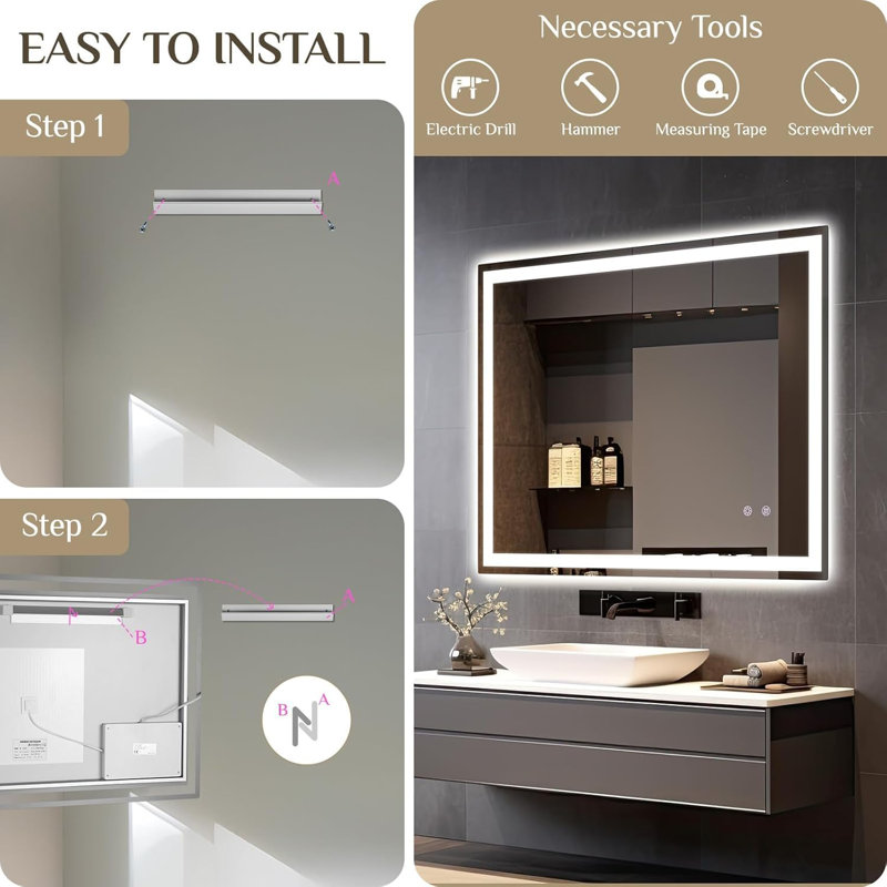 Rectangle Wall Makeup / Shaving Mirror, 50 cm H x 70 cm W