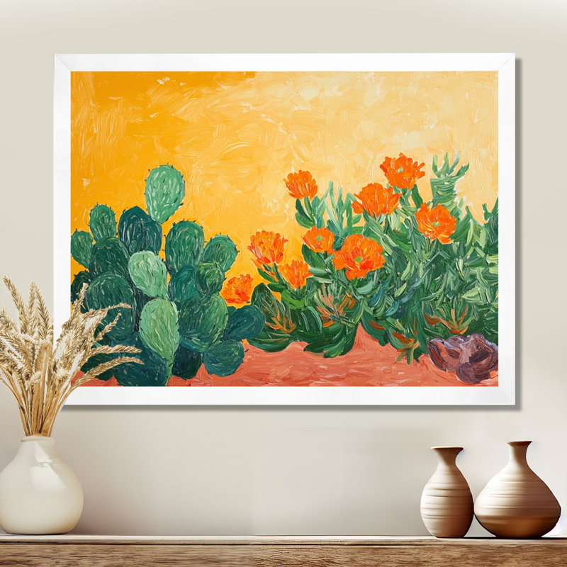 Orange fleur de cactus orange dans le désert de Mojave - impression de cactus floral, H 34 po x l 44 po, Blanc