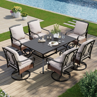 Ensemble repas pour 6 personnes avec parasol (optionnel) et 6 chaises pivotantes Bjartmar