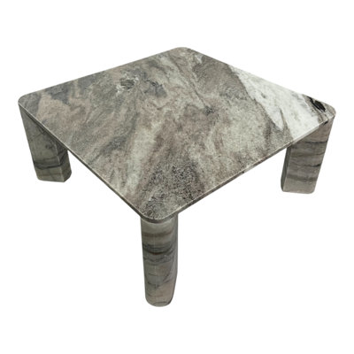 Kramer Decorative Square Marble Coffee Table With Rounded Corners - Modern Small Living Room Table For Indoor And Outdoor Paito Spaces - 40", Gray & White