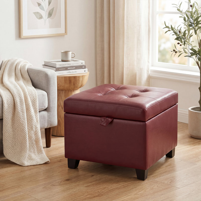 Repose-pieds en simili cuir avec rangement pour le salon, Rouge