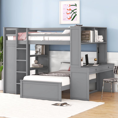 Hasel L Shaped Bunk Bed with Desk, Bookcase and Wardrobe