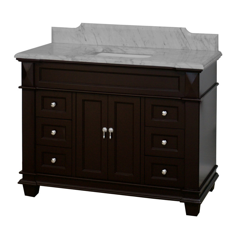 Ensemble de meuble-lavabo simple 48 po Ensa, Marbre de Carrare, Chocolat