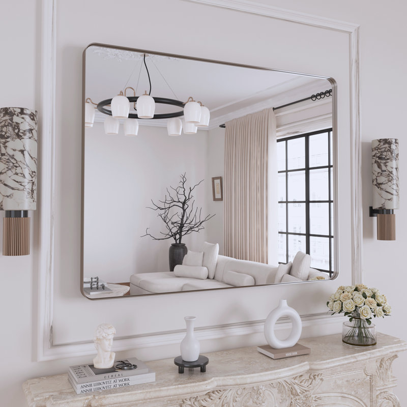 Miroir de salle de bain mural Premium Premium, Nickel brossé, 32 po x 40 po, Rectangulaire