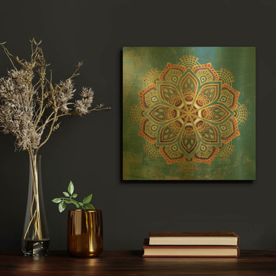 «Boho Medallion I» par Marla Rae, art mural en métal doré, 12 po x 12 po