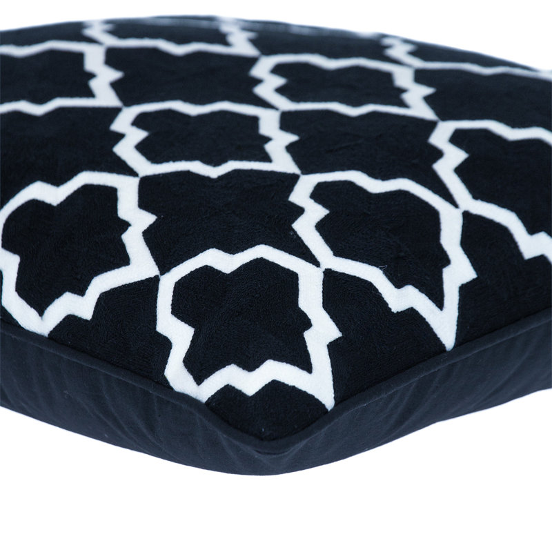 100% Cotton Greek Key Zippered Pillow, Black