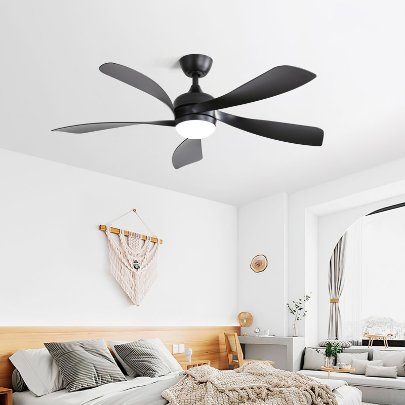 52 Inch Modern Ceiling Fan With 5 ABS Blades Remote Control Reversible DC Motor For Bedroom, Black, Black