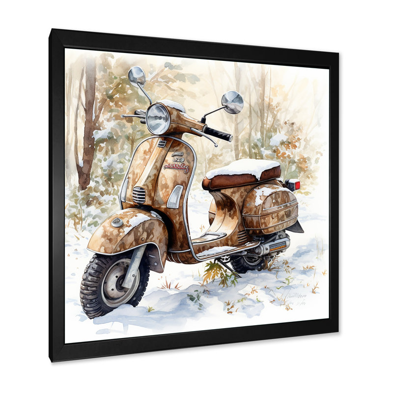 Scooter Charm In Winter II sur impression sur toile, Cadre simple noir, H 36 po x l 36 po x P 1,5 po