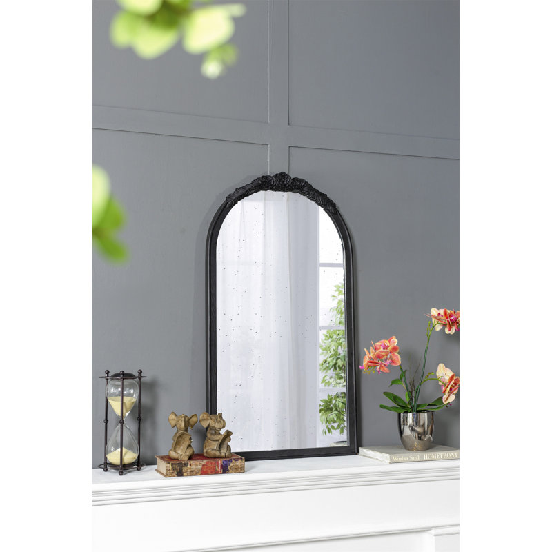Cadre de miroir antique rose sculpté à la main 23 po x 42 po, Noir, 41,9 po x 22,8 po