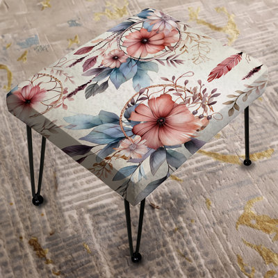 Pink And Blue Dreamcatchers Boho Pattern III - Floral Rectangle Ottoman