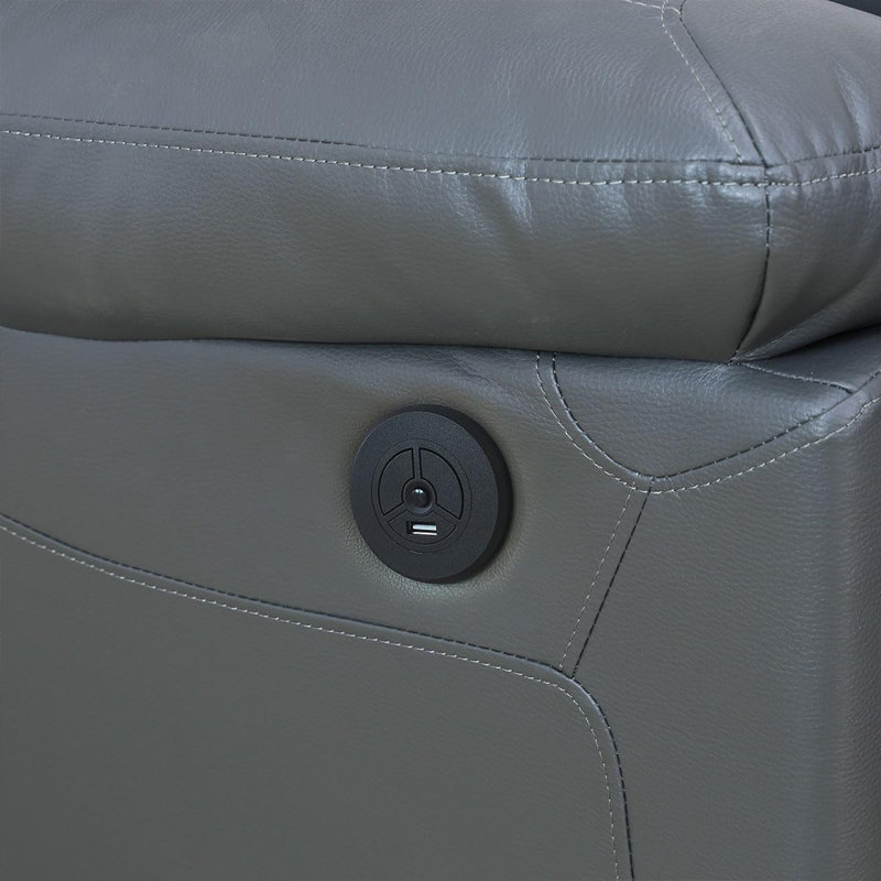 Ensemble de canapé de salon inclinable en cuir 3 pièces gris foncé