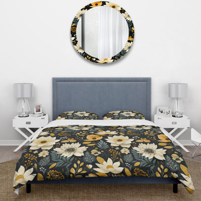 Nostalgia Beige And Green Floral Pattern Delight Box Stitch Floral Duvet Cover