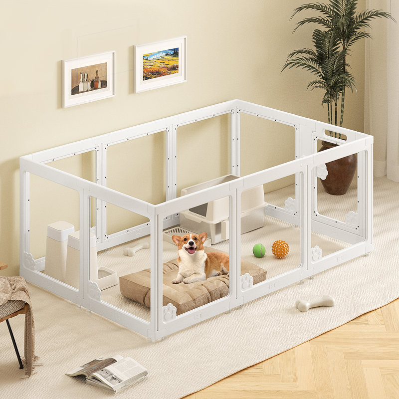 Parc modulaire extensible pour chiots et petits animaux de compagnie: utilisation à l'intérieur, porte verrouillable, panneaux transparents résistants à la mastication, base imperméable