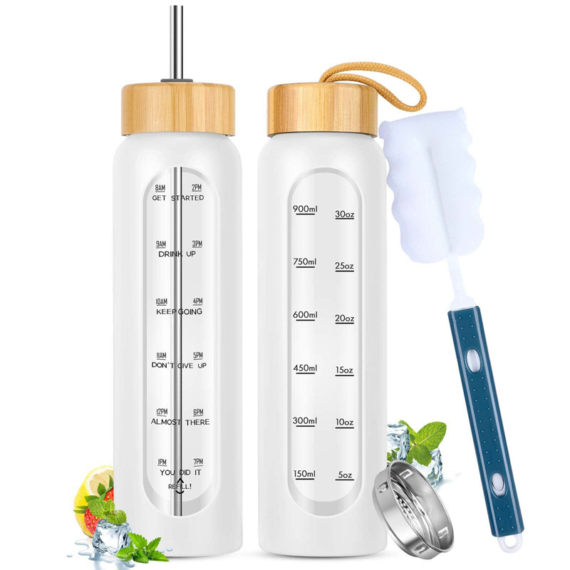32 oz. LoochMee Bouteille d'eau en verre, Blanc