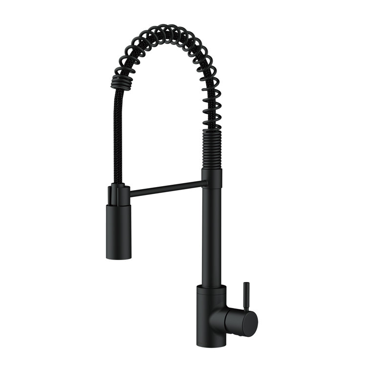 The Foodie Single Handle Pre-Rinse Spring Pull Down Sprayer Kitchen Faucet, Satin Black
