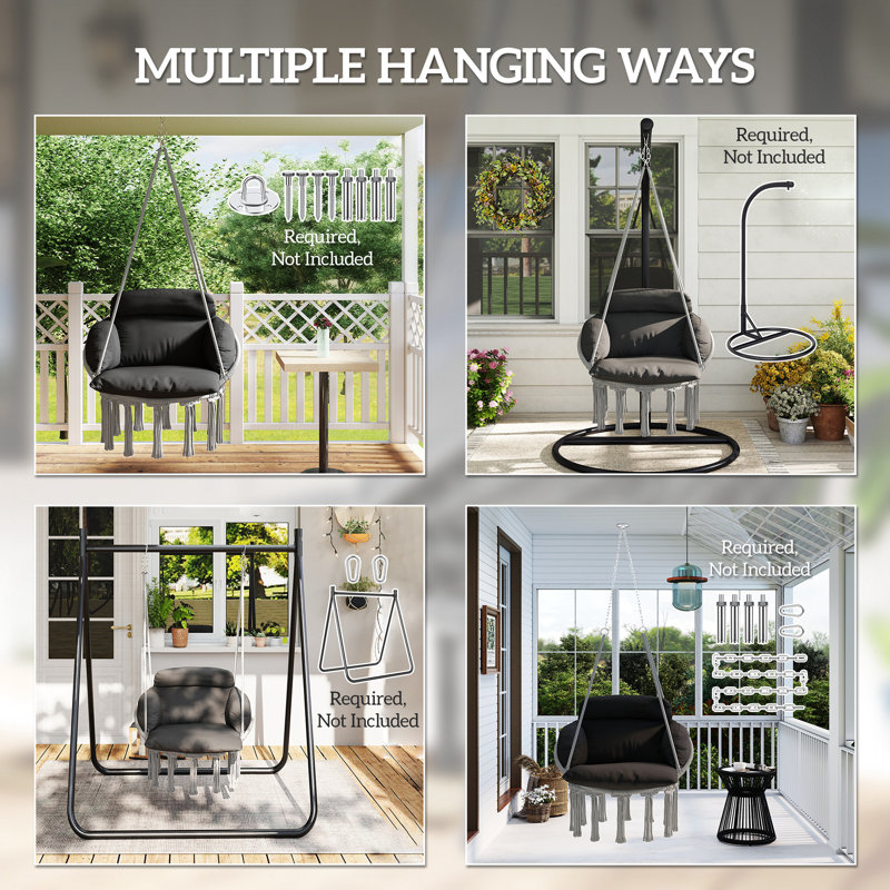 Outsunny Hanging Chair with Soft Cushion for Indoor Outdoor Dark Grey