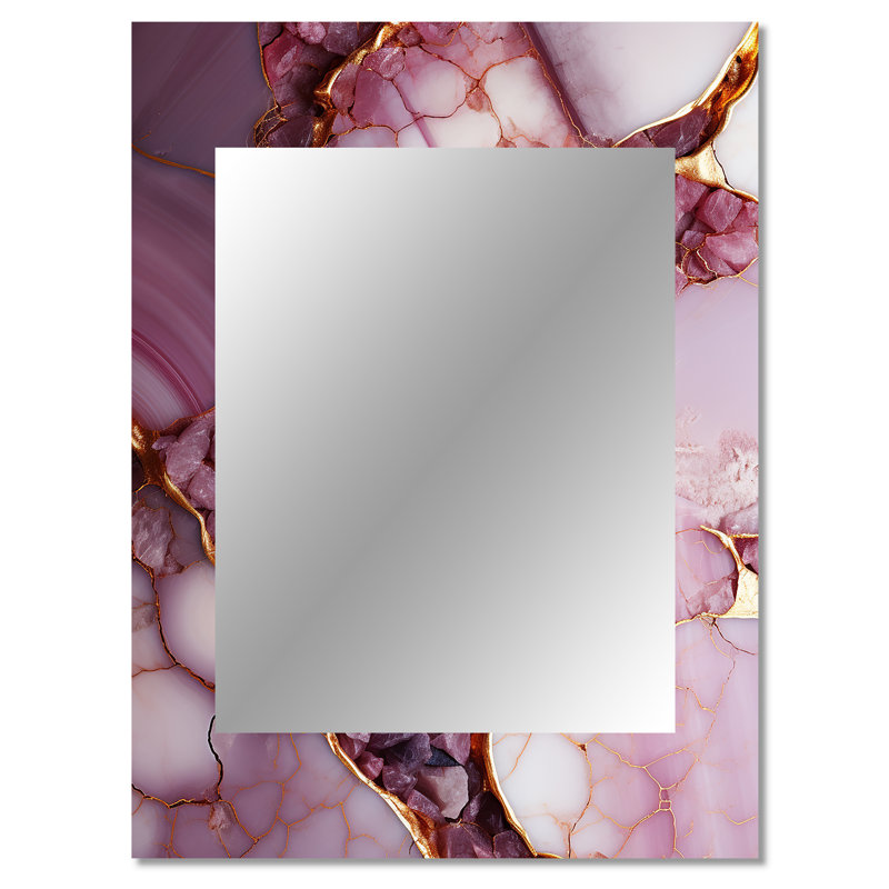 Pink and gold Marble river III - Abstract Mirror, Modern Decorative Wall Mirror, Printed Metal Art, 40" x 30"