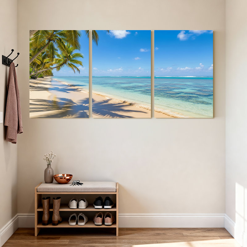 Palmiers, plage tropicale, palmiers, eau claire, ensemble de 3 toiles murales, H 30 po x l 60 po