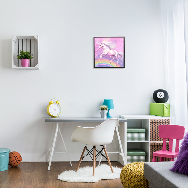 Licorne sur arc-en-ciel, art giclée par Ziwei Li, Cadre noir, H 17 po x l 17 po