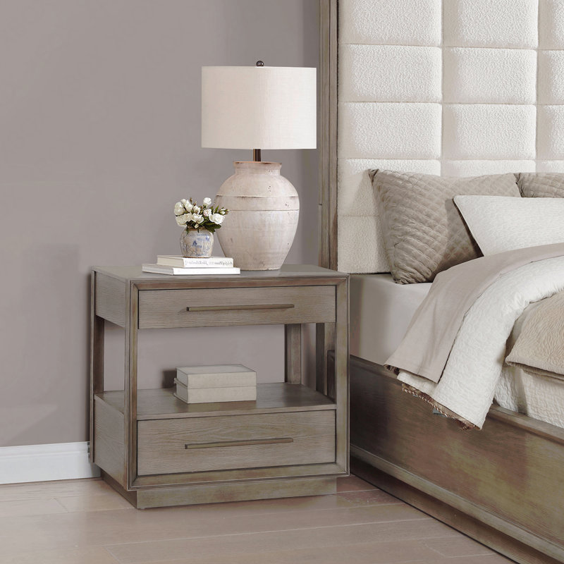 Table de chevet 2 tiroirs, Taupe