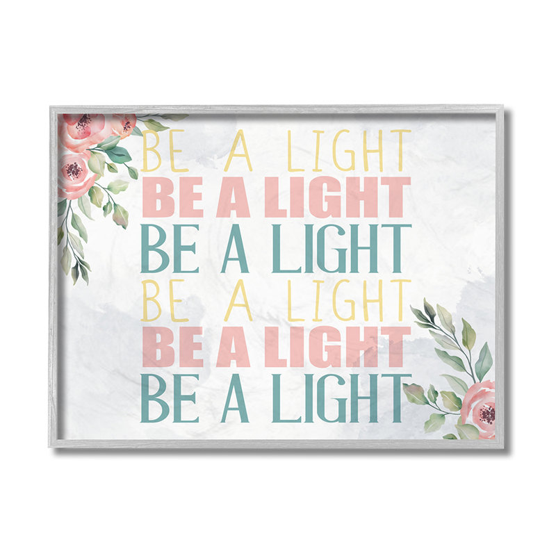 «Be a Light», reproduction d'art textuelle répétée par Kim Allen - impression d'art graphique, H 16 po x l 20 po x 1,5 po
