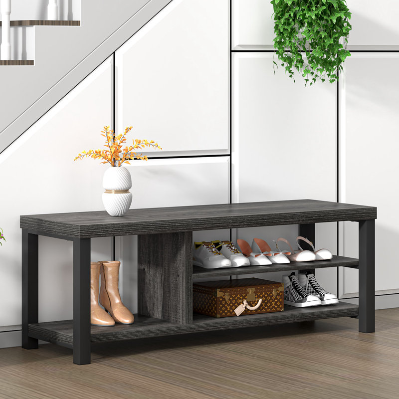 Banc de hall d'entrée 43 "avec rangement pour chaussures Hulstein, gris foncé, L 43,3 po x P 14,2 po x H 18 po, Gris foncé