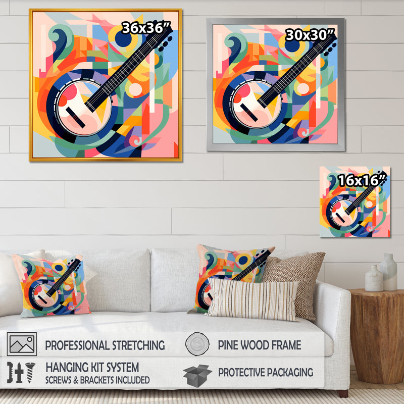 Banjo Serenade - fruits, art mural, Cadre flottant noir, H 30 po x l 30 po x P 1,5 po