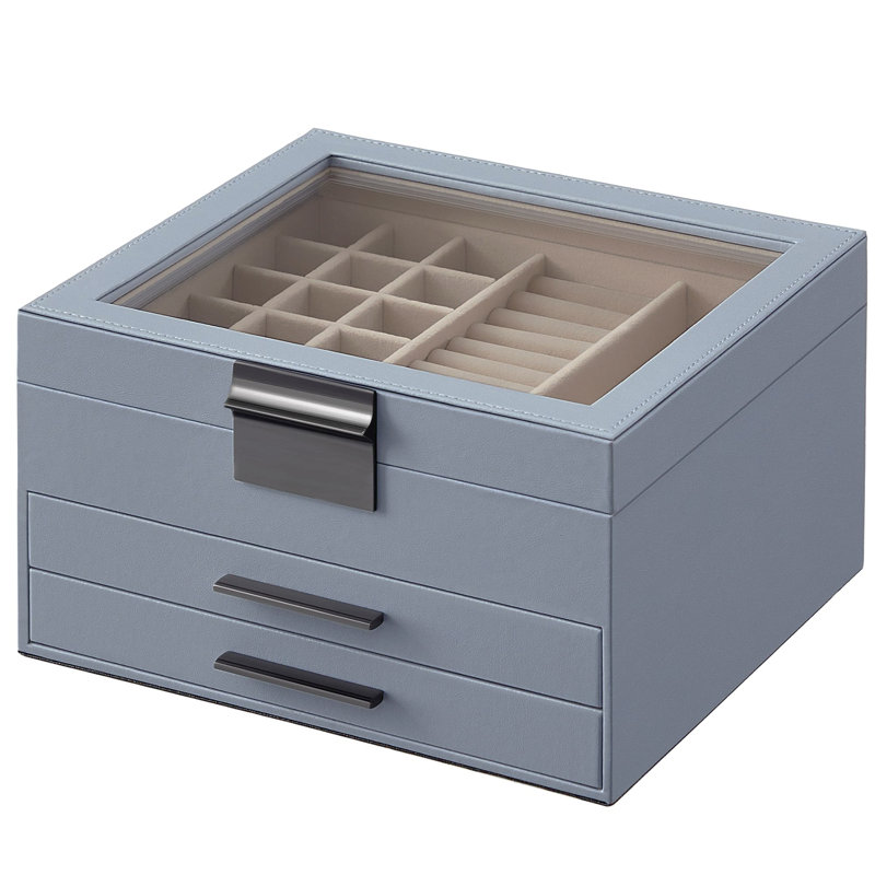Wood Jewellery Box, Blue/Silver