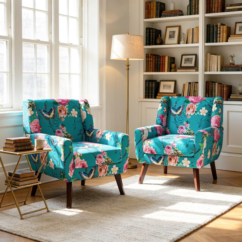 Fauteuil Davey, Mélange de lin bleu / rose