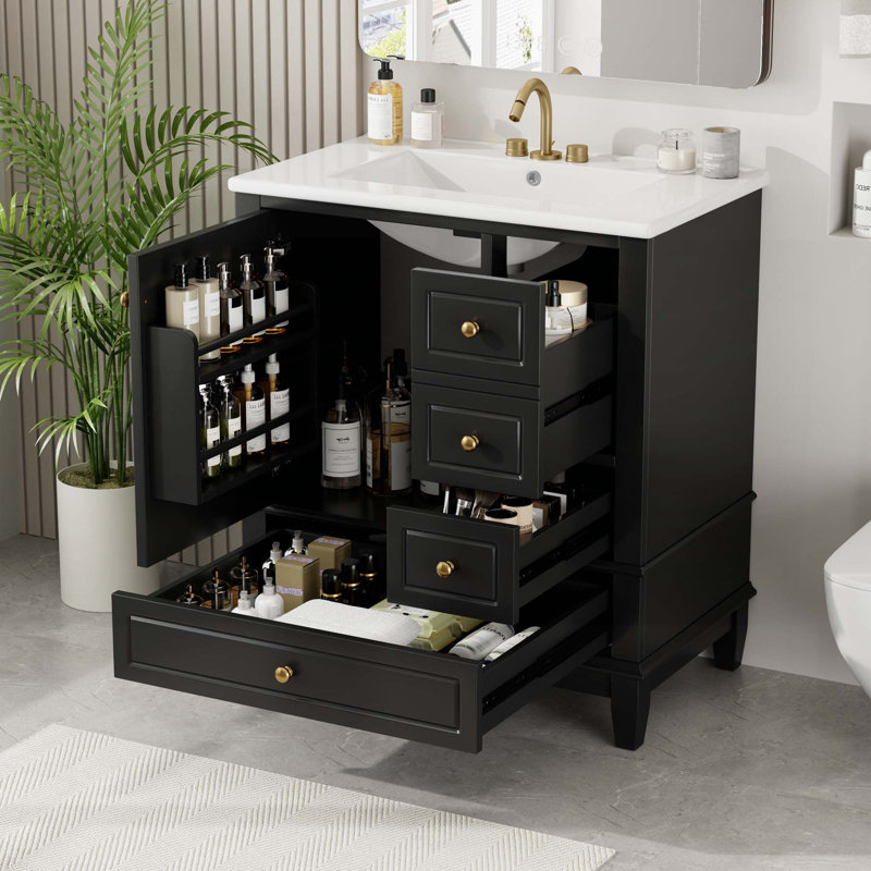 Versatile Bathroom Vanity with Ample Storage and Durable Construction, Black