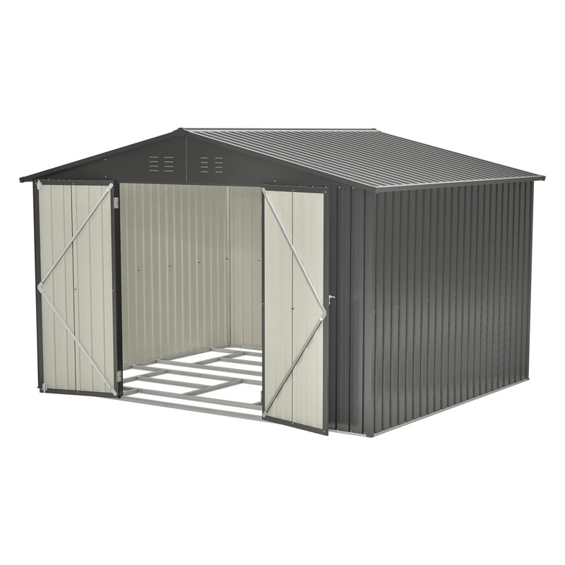 Remise de rangement extérieure en métal l 10 pi. X P 8 pi. Avec porte verrouillable et cadre de plancher (80 pi. Ca.)